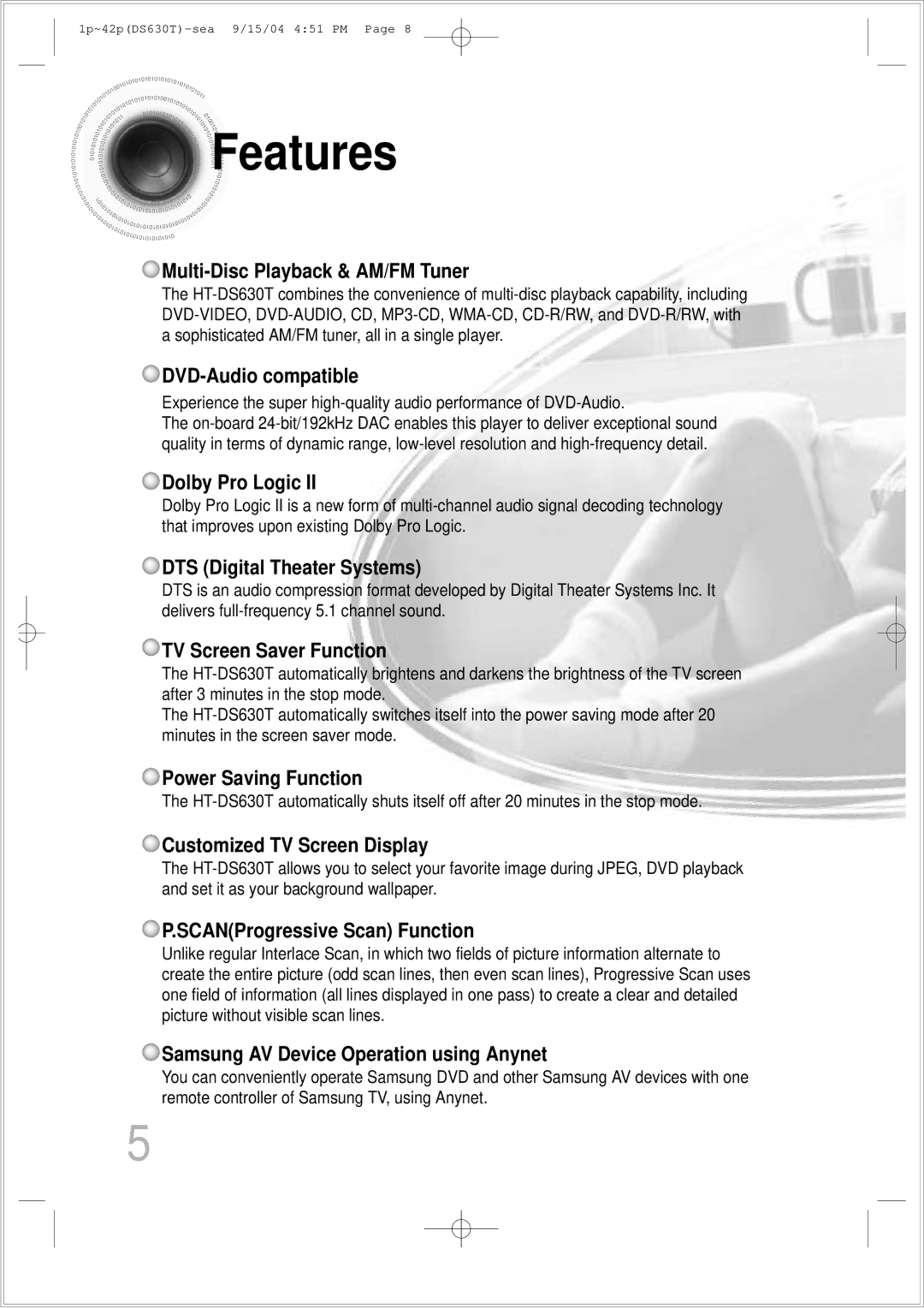 Samsung HT-DS630T instruction manual Features, Multi-Disc Playback & AM/FM Tuner 