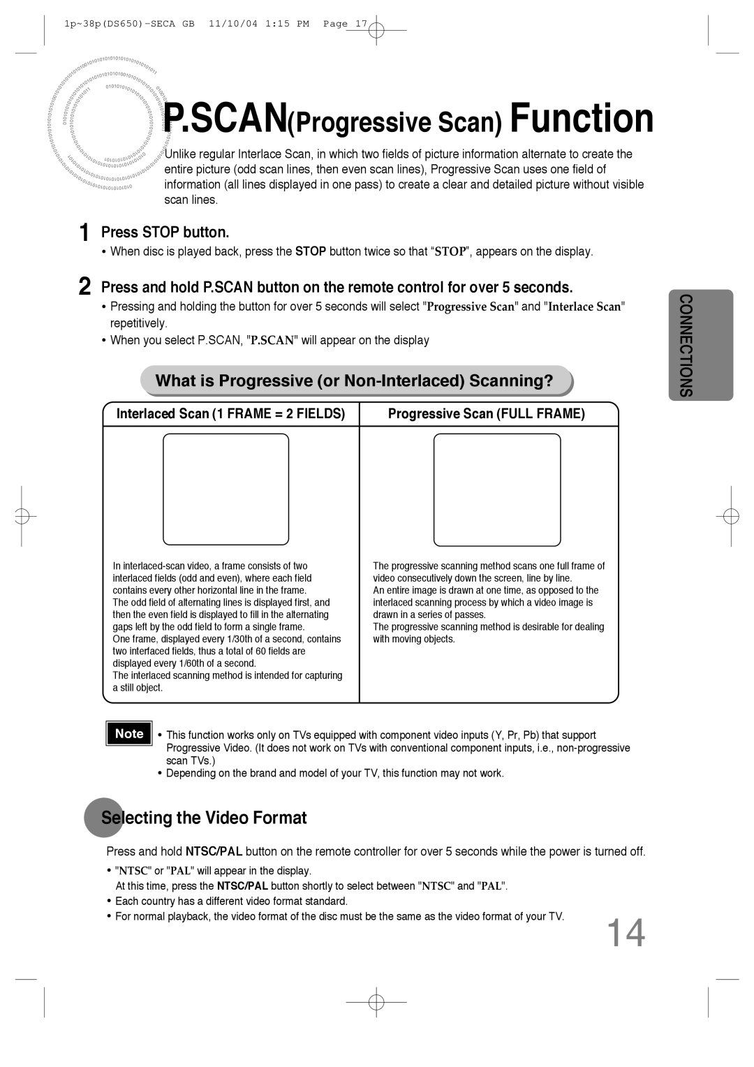 Samsung HT-DS650 instruction manual Selecting the Video Format, Press Stop button, Progressive Scan Full Frame 