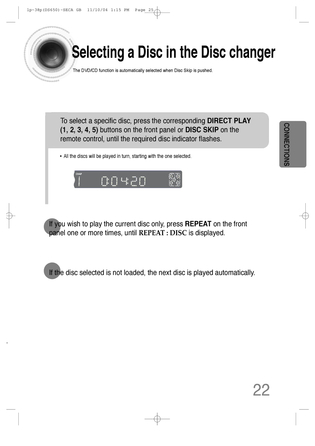 Samsung HT-DS650 instruction manual Selecting a Disc in the Disc changer 