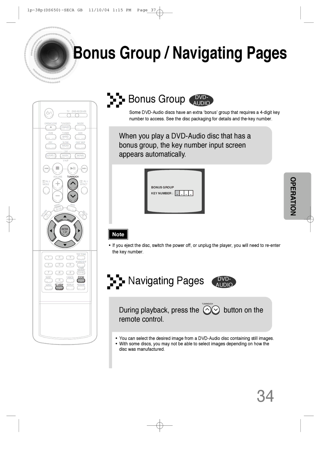 Samsung HT-DS650 instruction manual Bonus Group / Navigating Pages, During playback, press the button on the remote control 