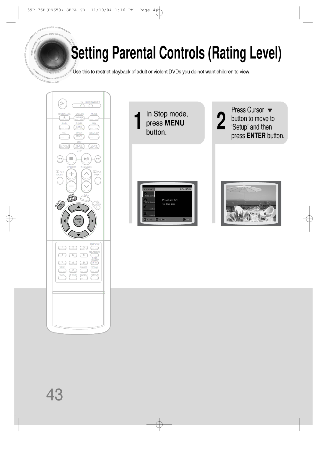 Samsung HT-DS650 instruction manual Setting Parental Controls Rating Level 