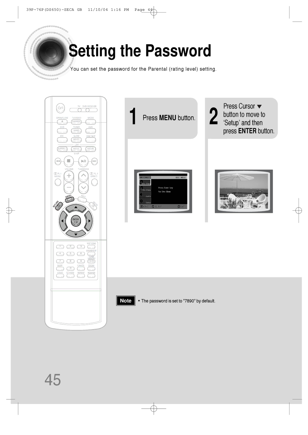 Samsung HT-DS650 instruction manual Setting the Password, Press Enter button 