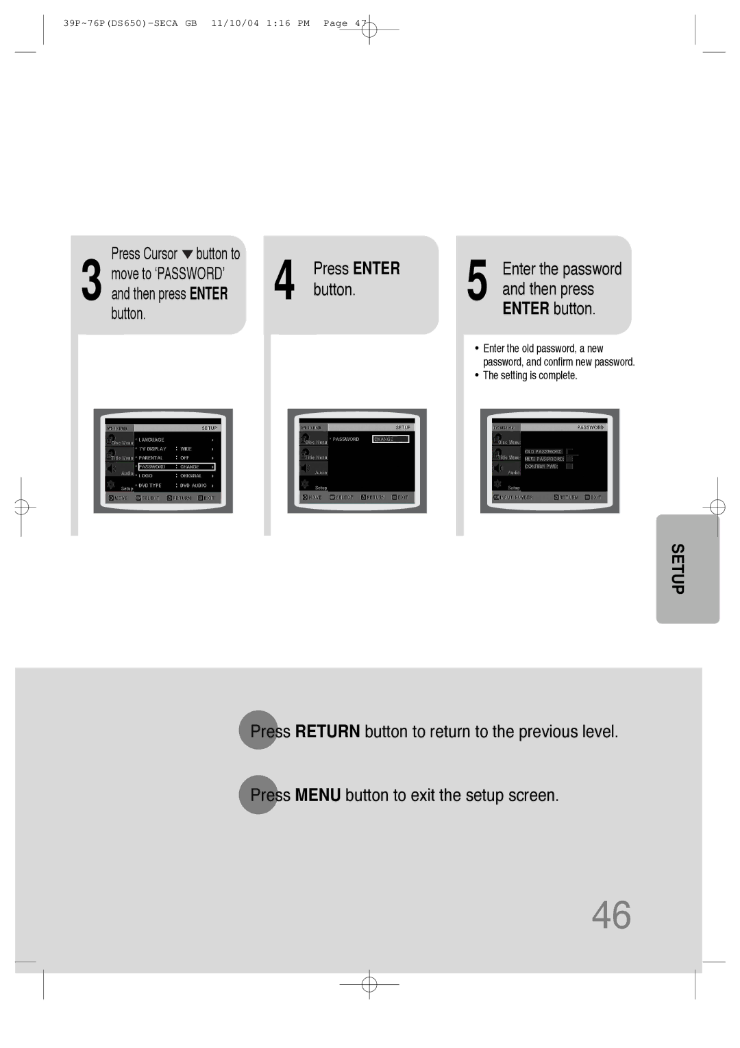 Samsung HT-DS650 instruction manual Press Enter, Button Enter button 