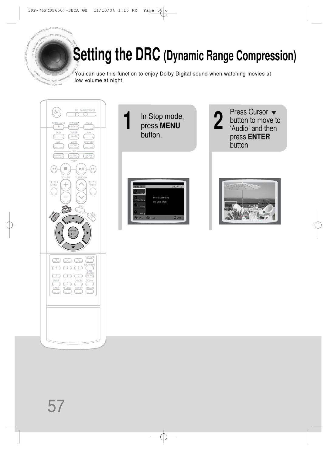 Samsung HT-DS650 instruction manual Setting the DRC Dynamic Range Compression 