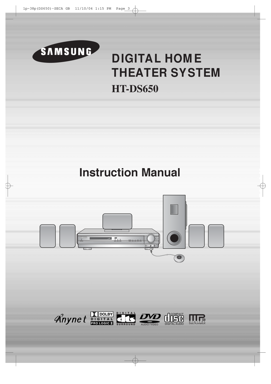 Samsung HT-DS650 instruction manual Digital Home Theater System, Instruction Manual 