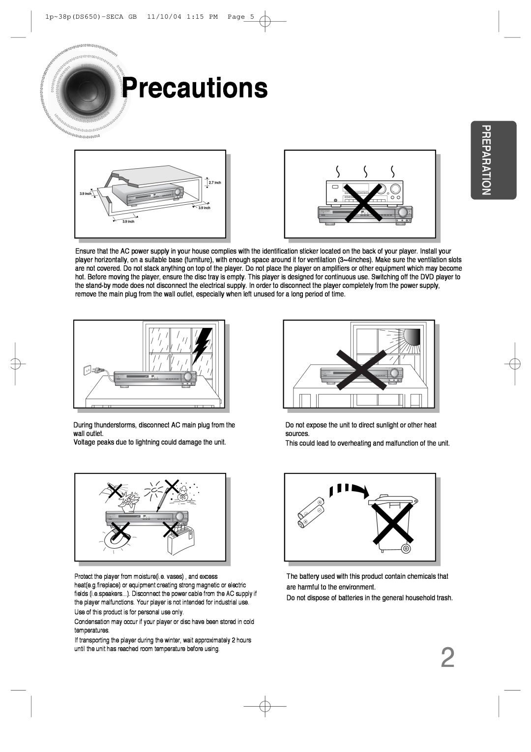 Samsung HT-DS650 instruction manual Precautions, Preparation 