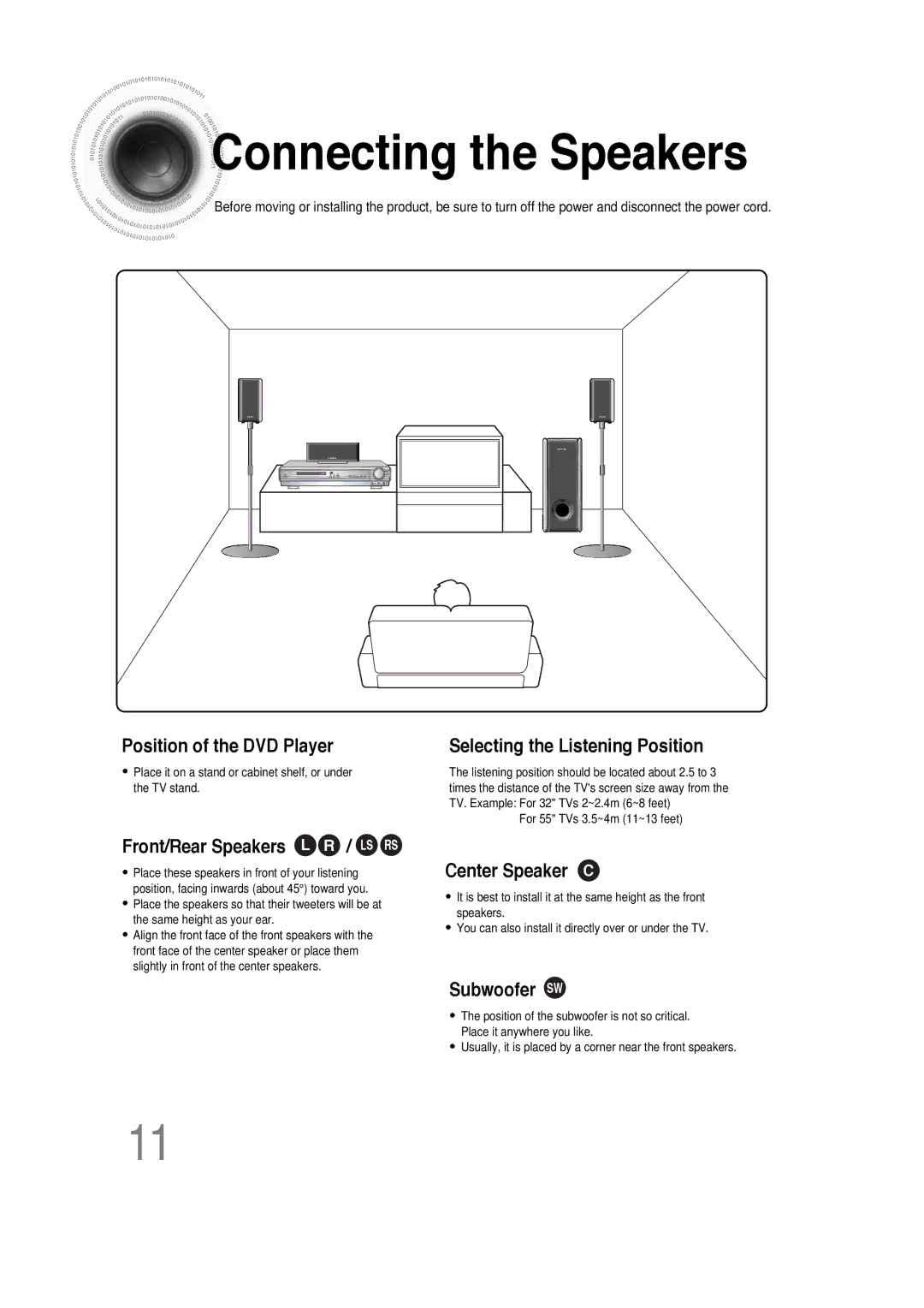 Samsung HT-DS660 instruction manual Connecting the Speakers, Position of the DVD Player 