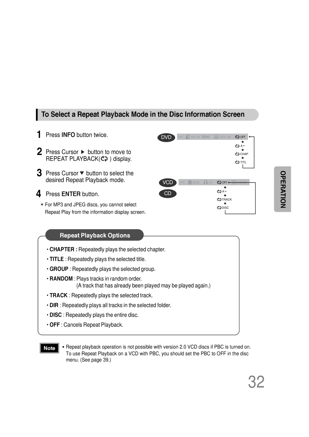 Samsung HT-DS660 instruction manual Repeat Playback Options 