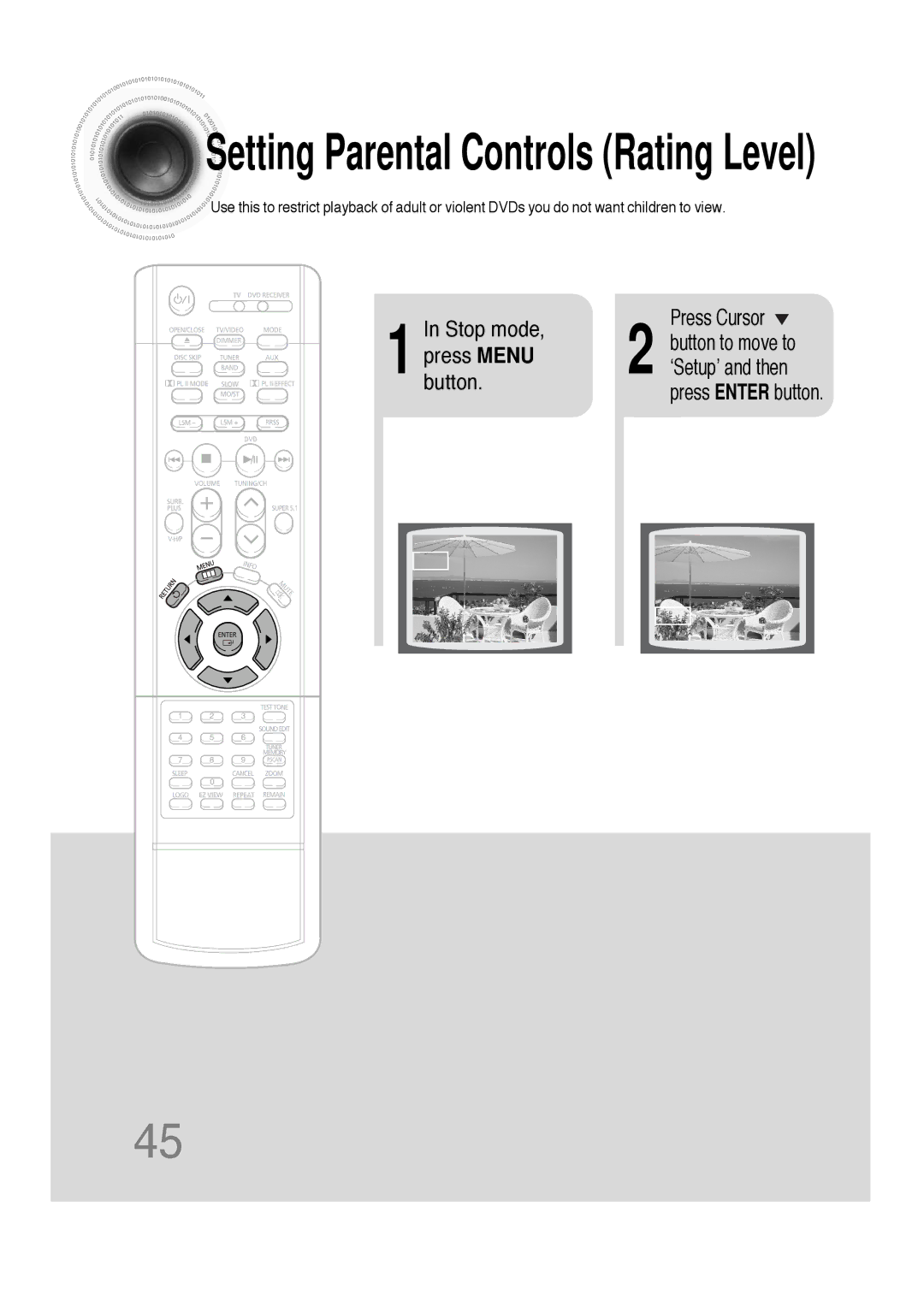 Samsung HT-DS660 instruction manual Setting Parental Controls Rating Level 