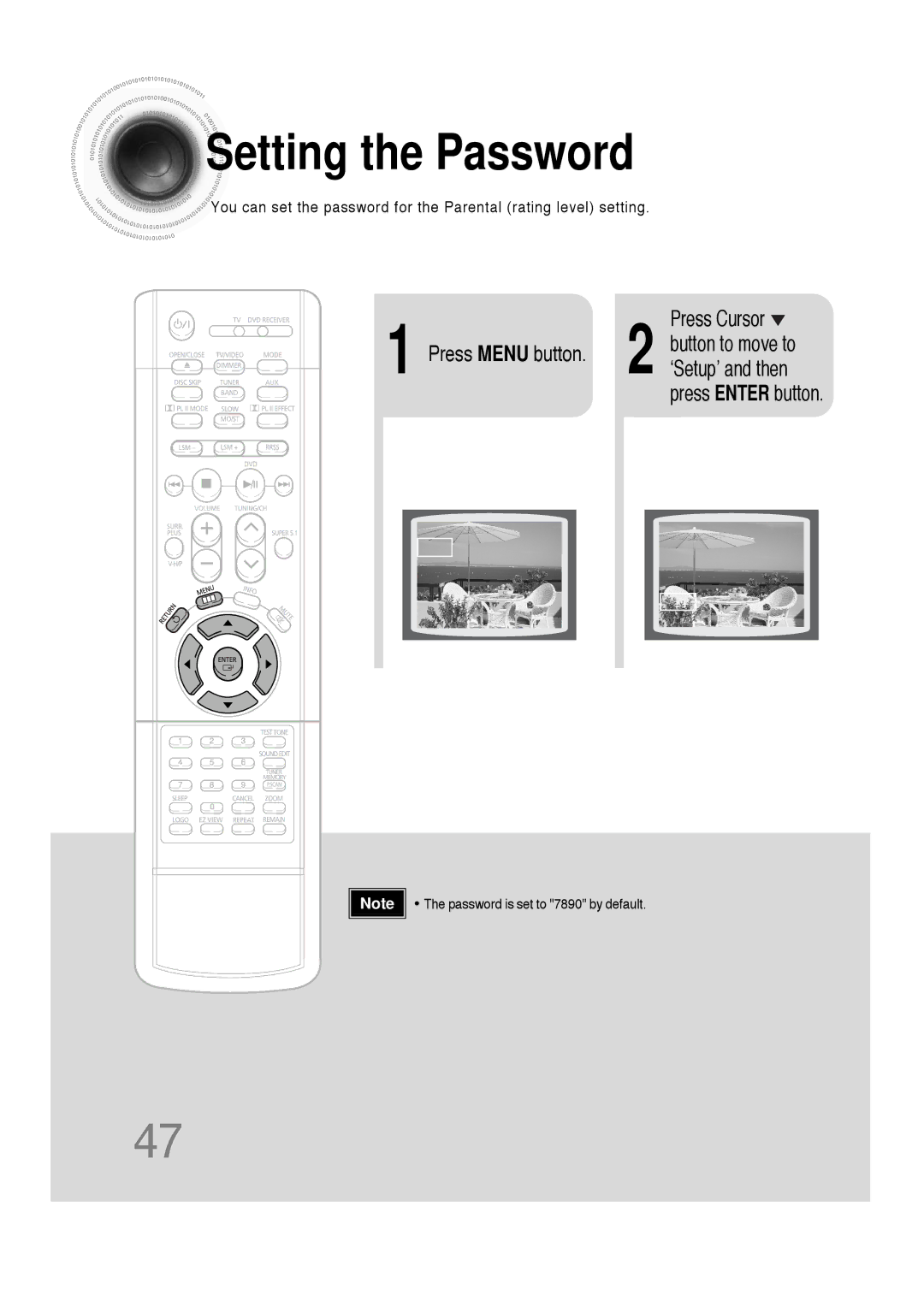 Samsung HT-DS660 instruction manual Setting the Password, Press Enter button 