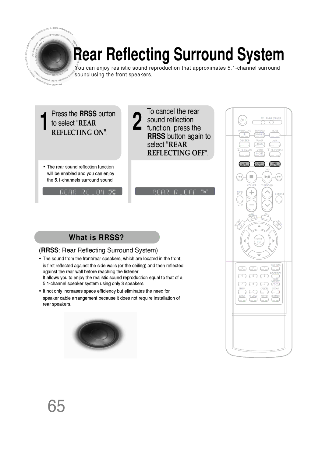 Samsung HT-DS660 instruction manual What is RRSS?, To cancel the rear 