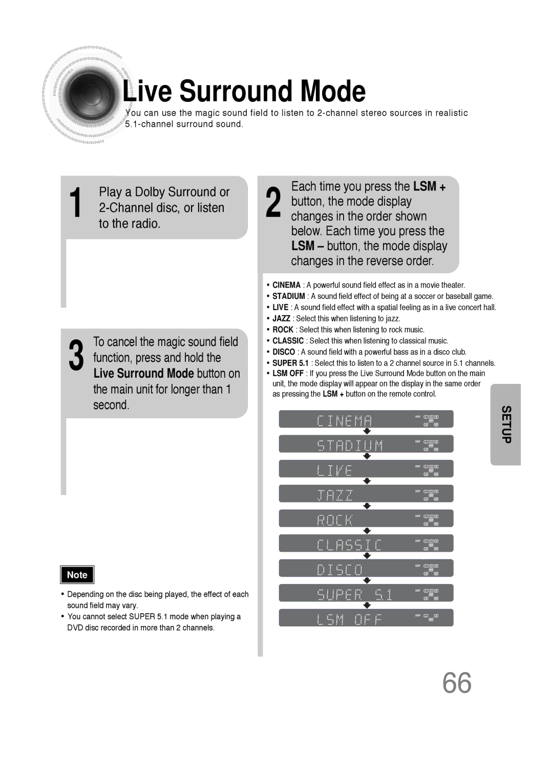 Samsung HT-DS660 instruction manual Live Surround Mode, To the radio, Each time you press the LSM + 