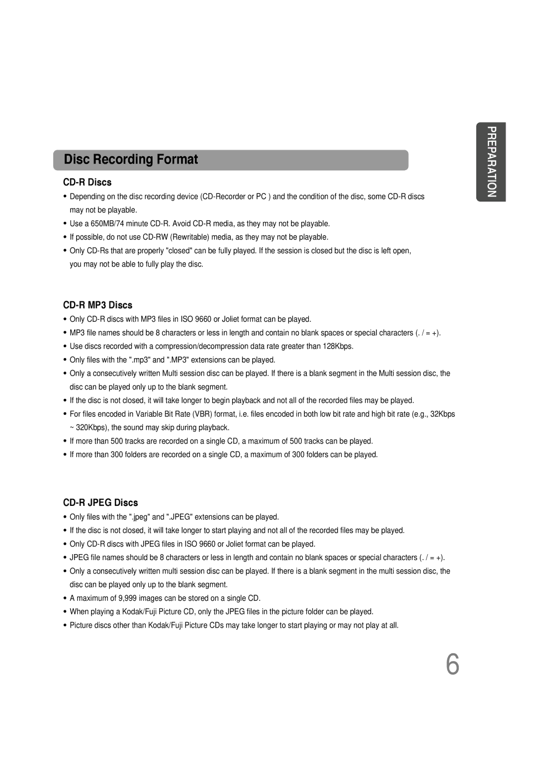 Samsung HT-DS660 instruction manual Disc Recording Format 