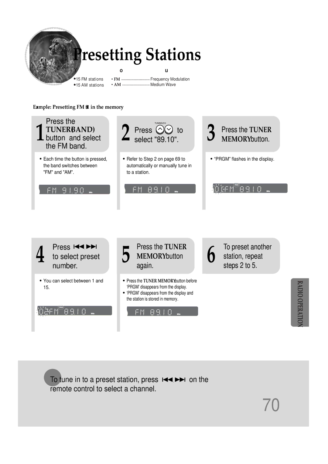 Samsung HT-DS660 instruction manual Presetting Stations, 1TUNERBAND button and select the FM band 