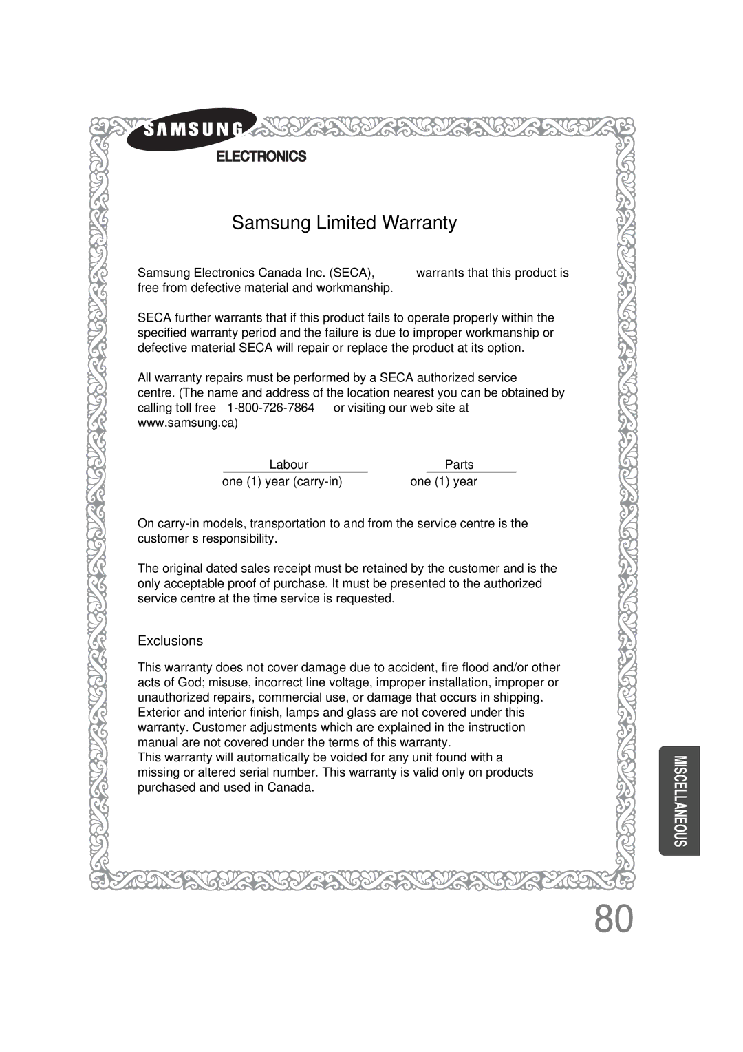 Samsung HT-DS660 instruction manual Samsung Limited Warranty 