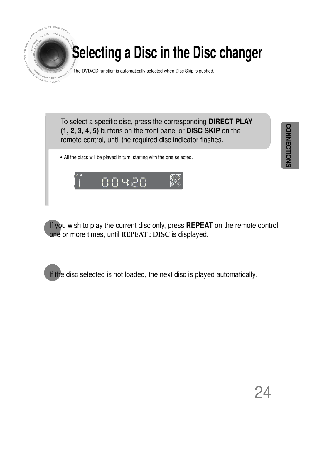 Samsung HT-DS660T instruction manual Selecting a Disc in the Disc changer 