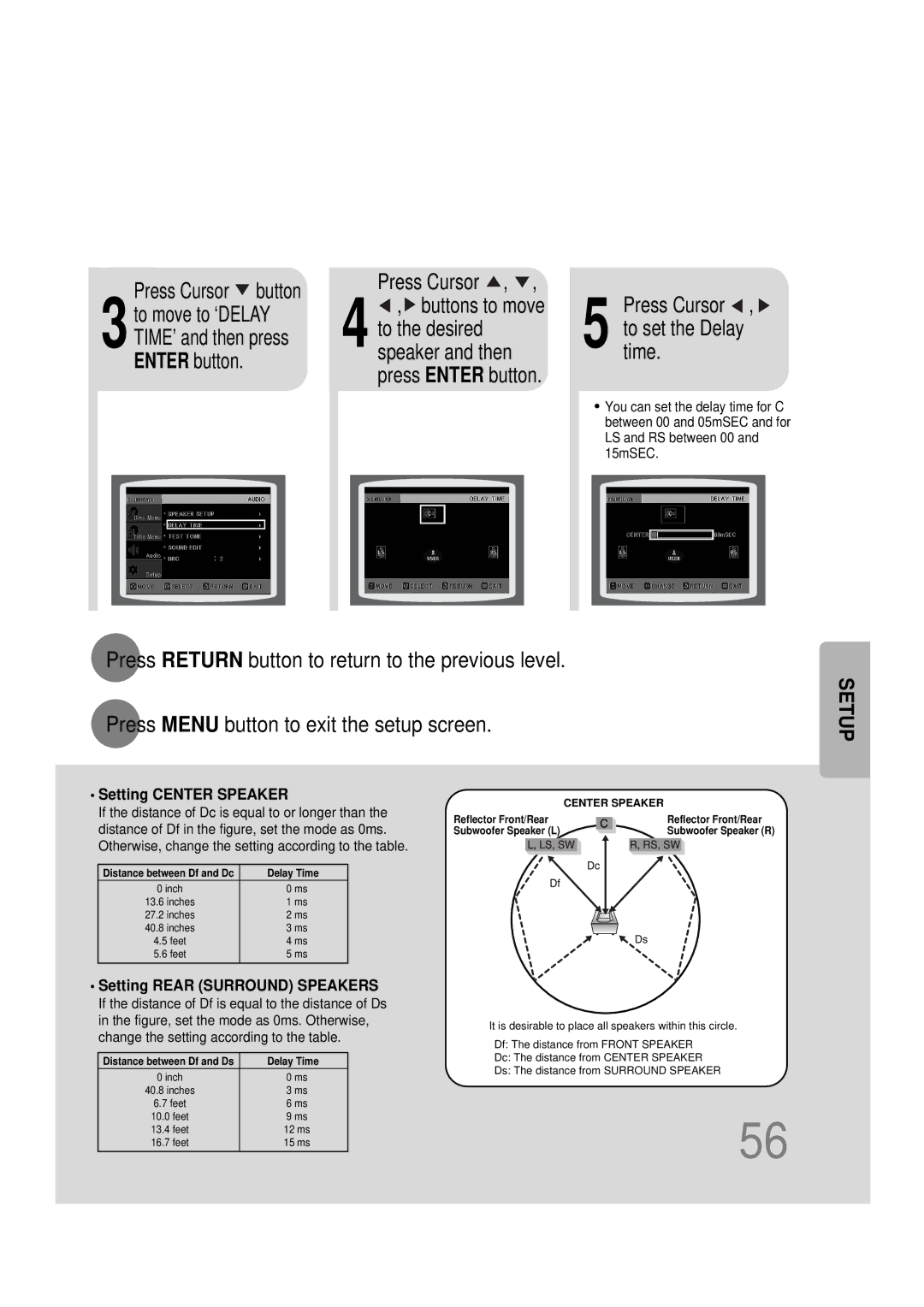 Samsung HT-DS660T instruction manual 3to move to ‘DELAY TIME’ and then press Enter button 