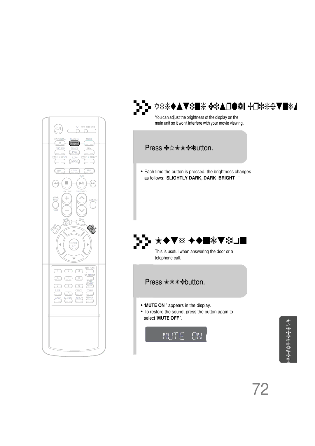 Samsung HT-DS660T instruction manual Press Dimmer button, Press Mute button 