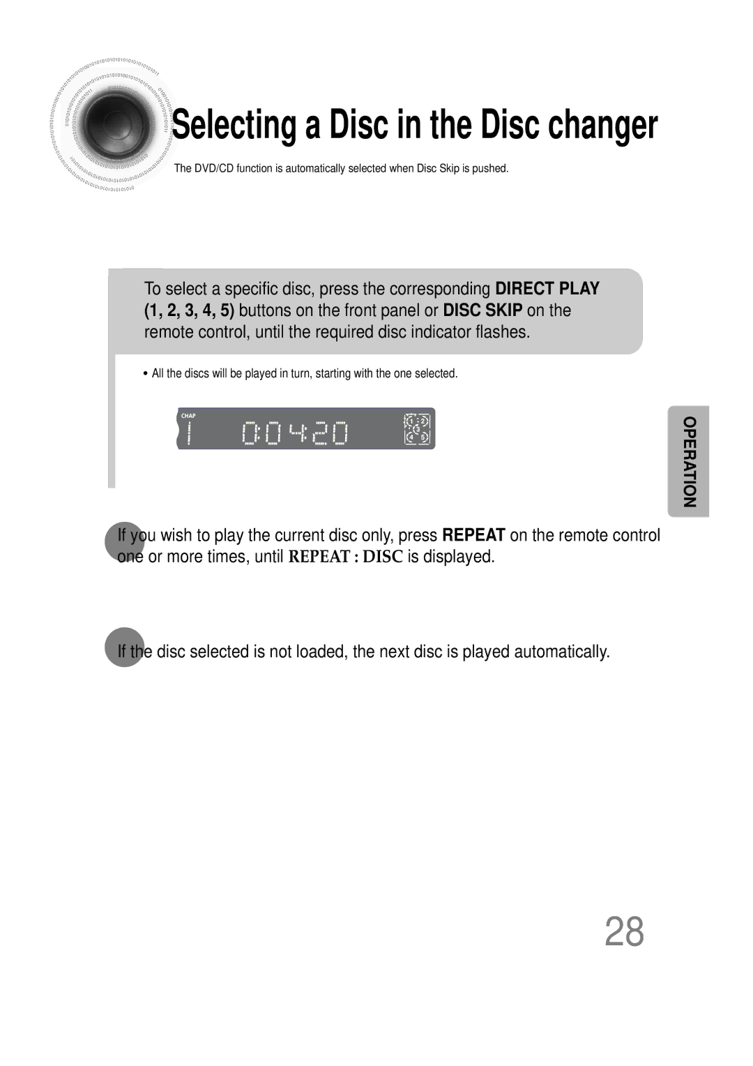 Samsung AH68-01493X, HT-DS665T, 20051111115925328 instruction manual Selecting a Disc in the Disc changer 