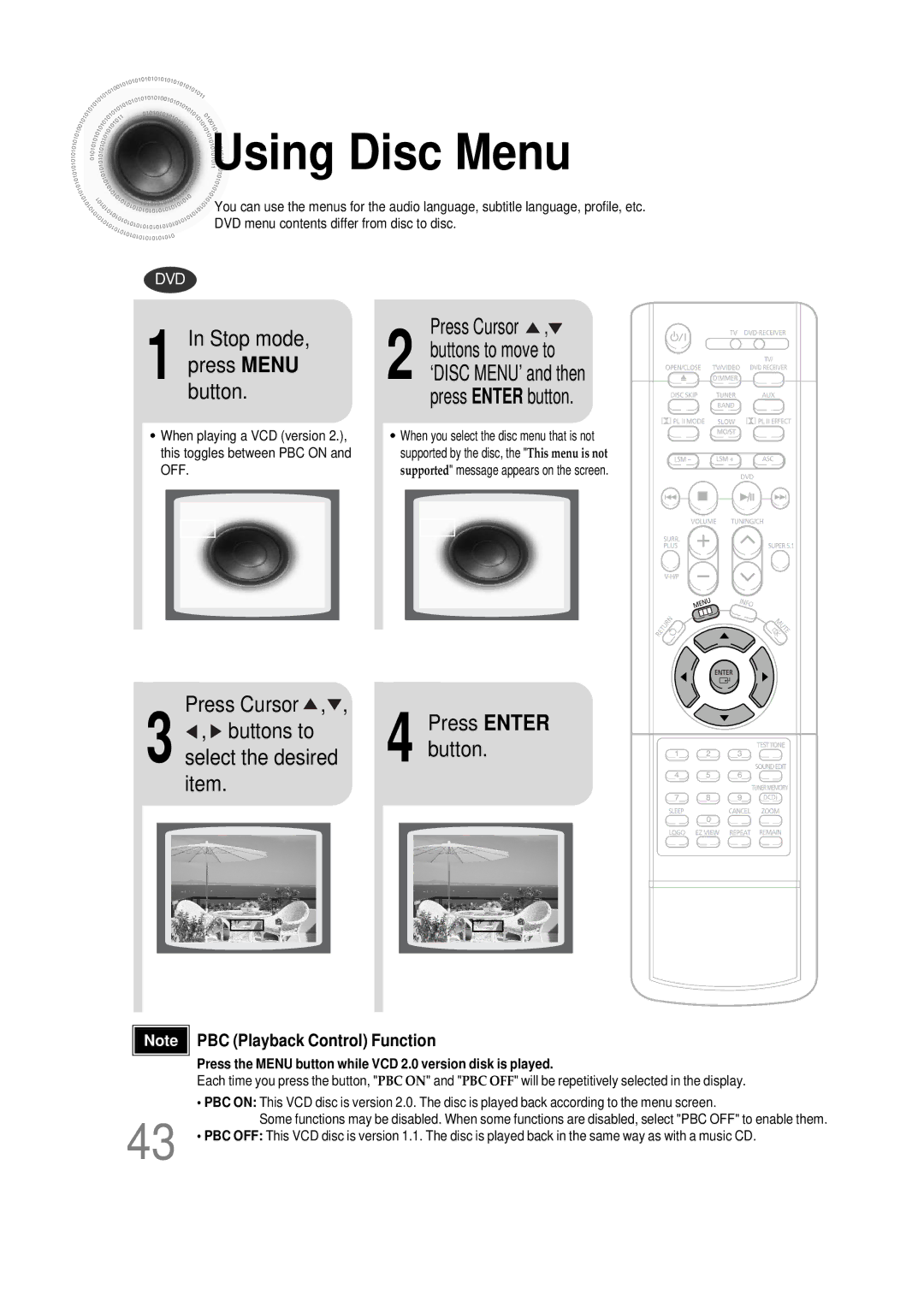 Samsung AH68-01493X, HT-DS665T, 20051111115925328 instruction manual Using Disc Menu, Press Cursor Buttons to Press Enter 