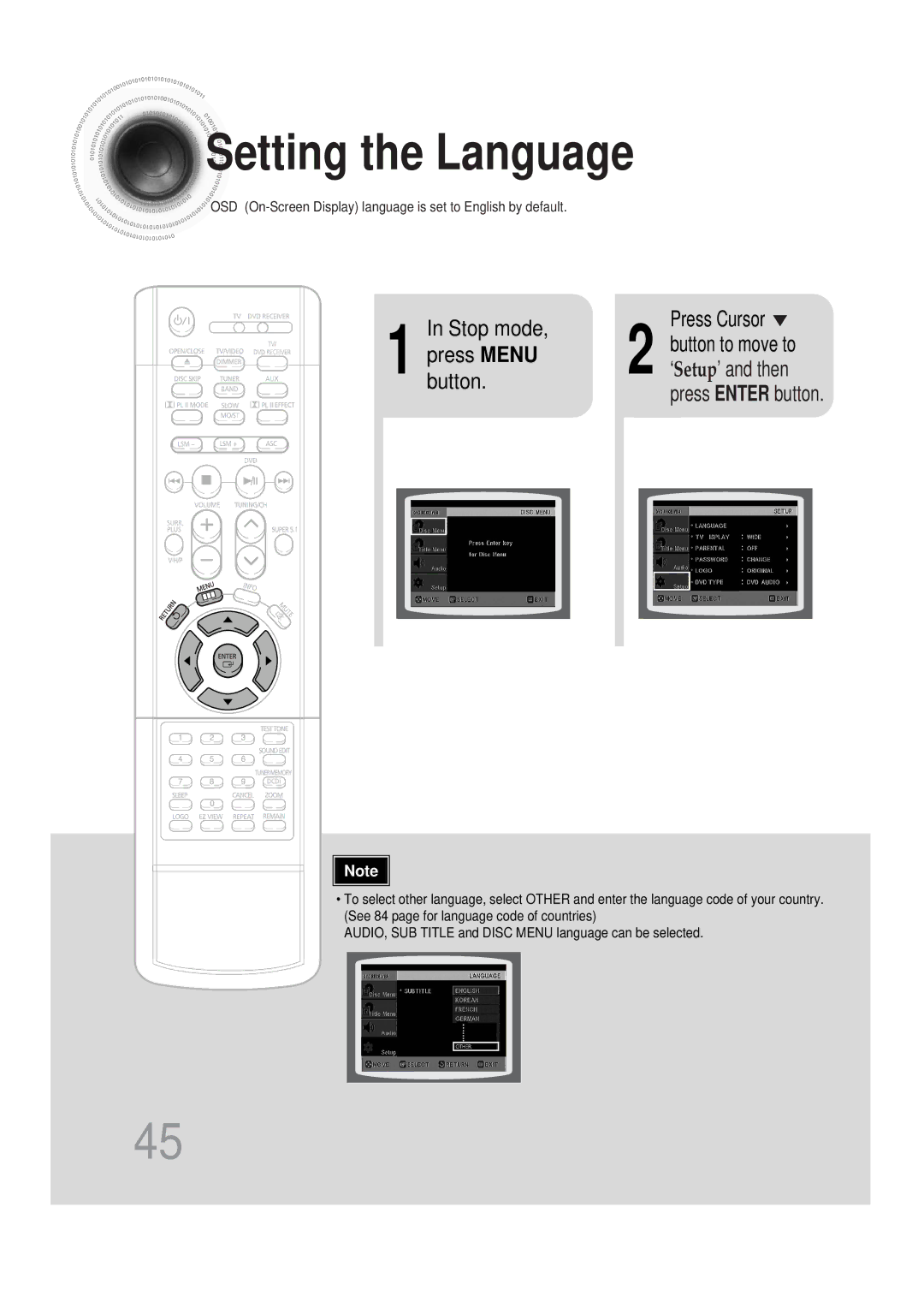 Samsung 20051111115925328, HT-DS665T, AH68-01493X instruction manual Stop mode Press Cursor, Press Menu 