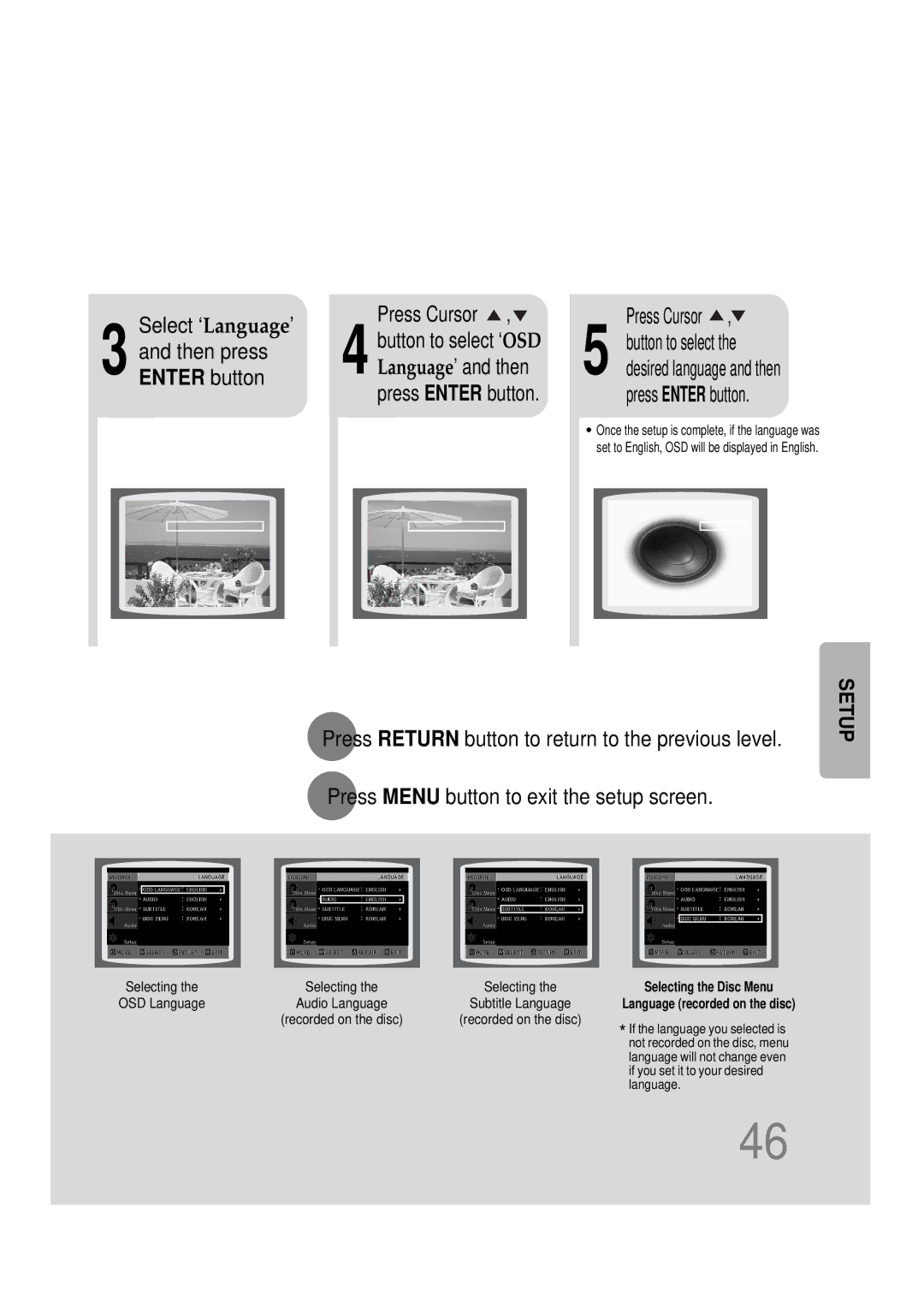 Samsung AH68-01493X, HT-DS665T, 20051111115925328 instruction manual Select ‘Language’ Press Cursor, Then press, Enter button 