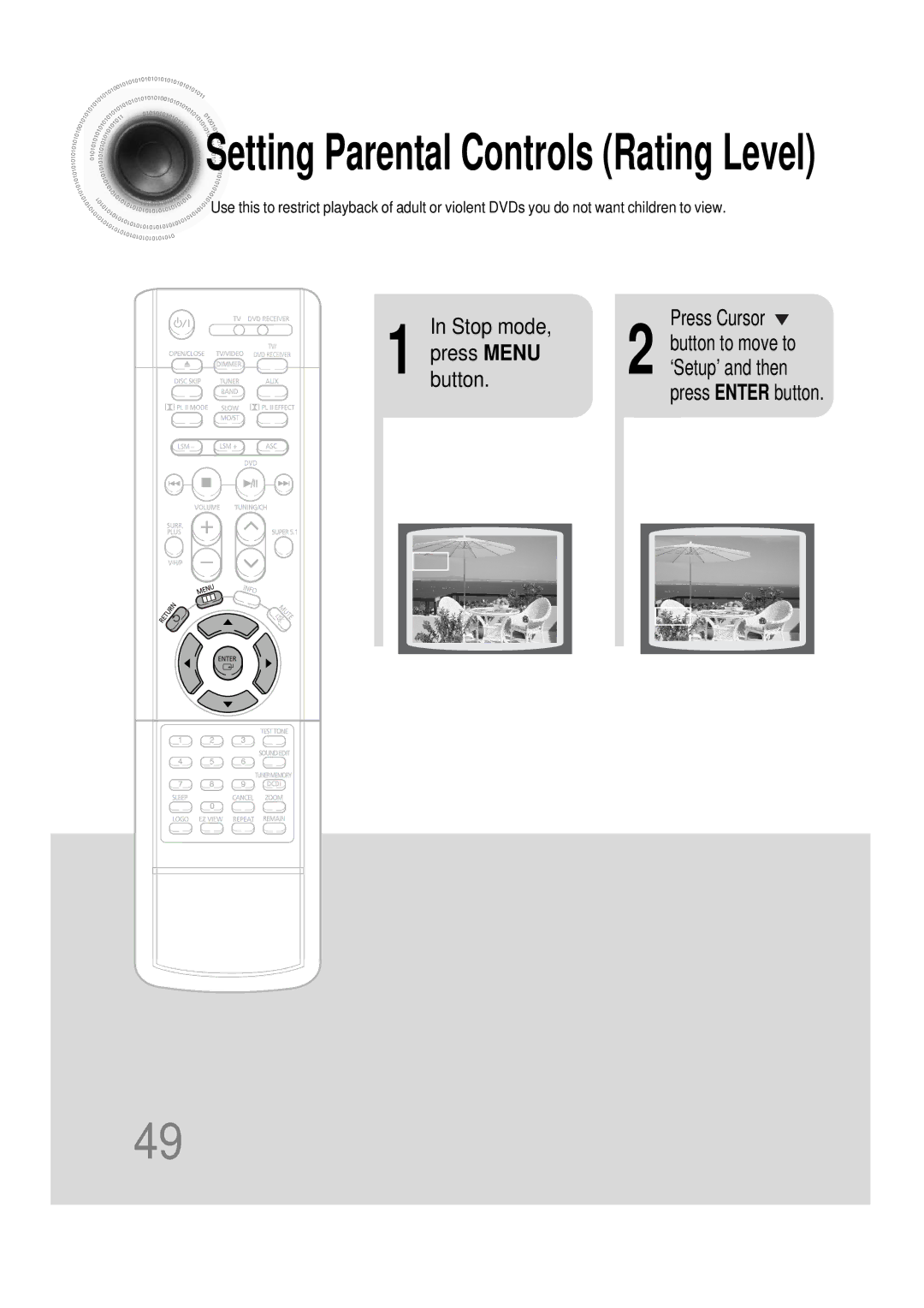 Samsung AH68-01493X, HT-DS665T, 20051111115925328 instruction manual Setting Parental Controls Rating Level 