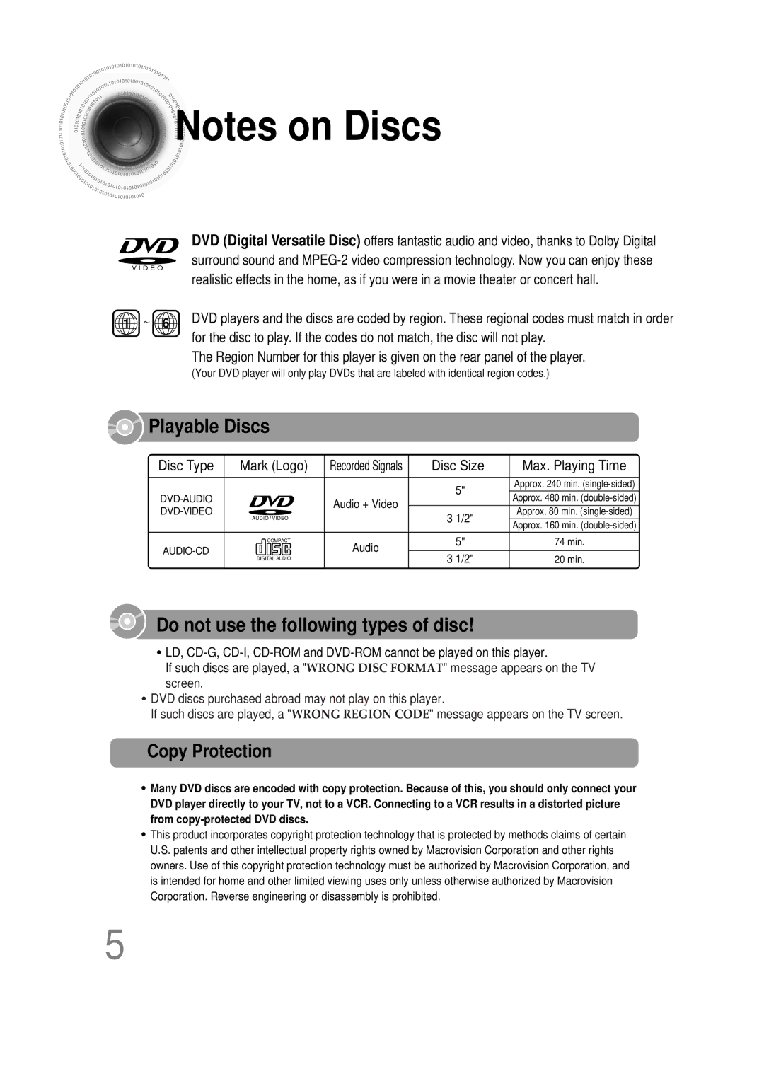 Samsung HT-DS665T, 20051111115925328, AH68-01493X instruction manual Playable Discs, Copy Protection 