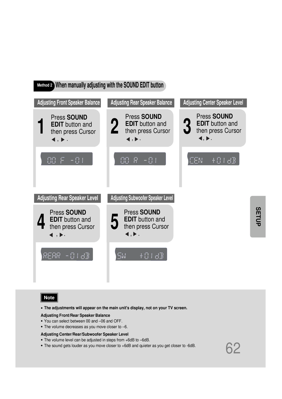 Samsung HT-DS665T, 20051111115925328, AH68-01493X Press Sound, Volume level can be adjusted in steps from +6dB to -6dB 