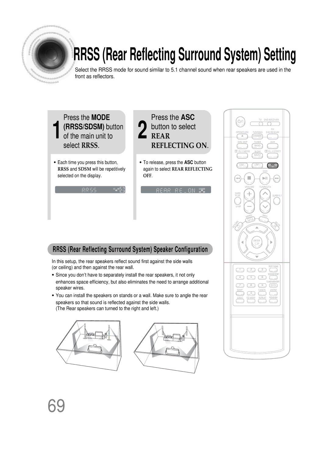 Samsung 20051111115925328, HT-DS665T Press the Mode Press the ASC, Button to select, 1of the main unit to, Select Rrss 