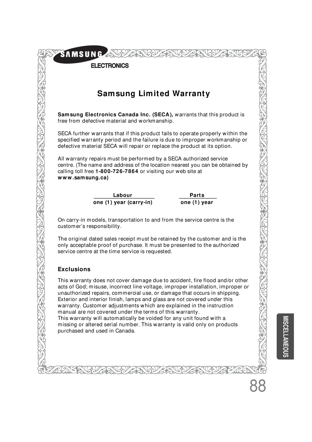 Samsung AH68-01493X, HT-DS665T, 20051111115925328 instruction manual Samsung Limited Warranty 