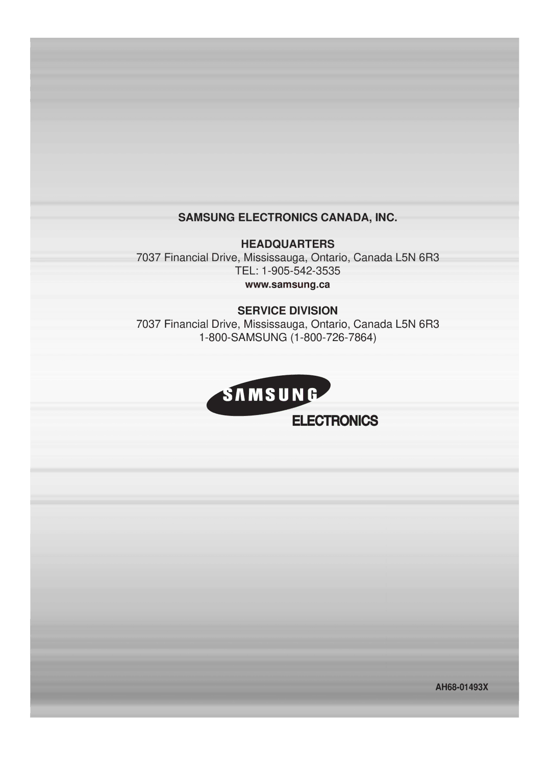 Samsung HT-DS665T, 20051111115925328, AH68-01493X instruction manual Samsung Electronics CANADA, INC Headquarters 