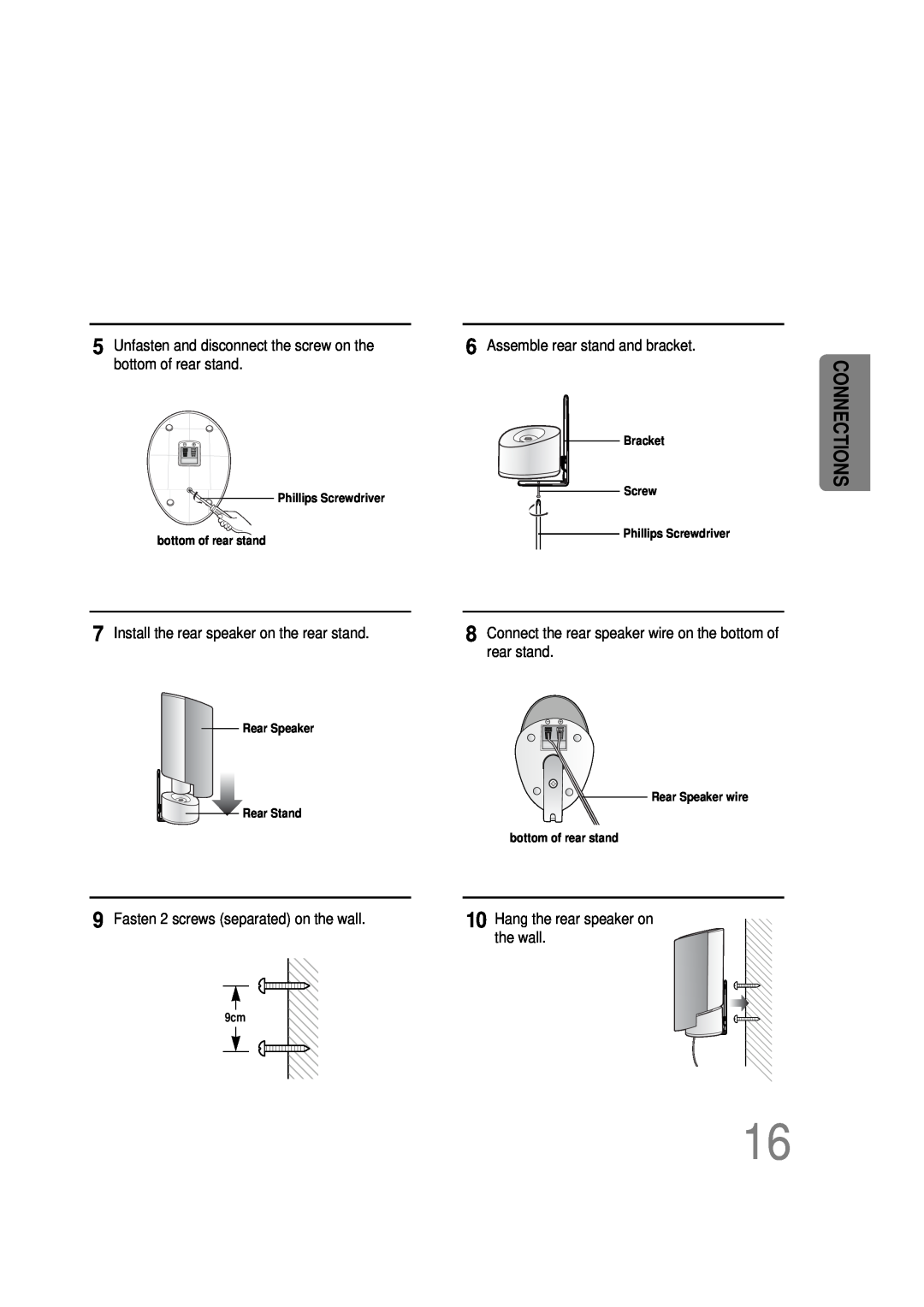 Samsung AH68-01493X, HT-DS665T instruction manual Connections, Unfasten and disconnect the screw on the bottom of rear stand 