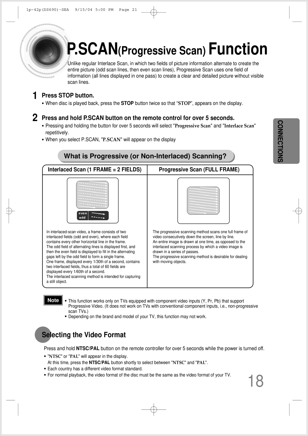 Samsung HT-DS690 instruction manual Scan Progressive Scan Function, Selecting the Video Format 