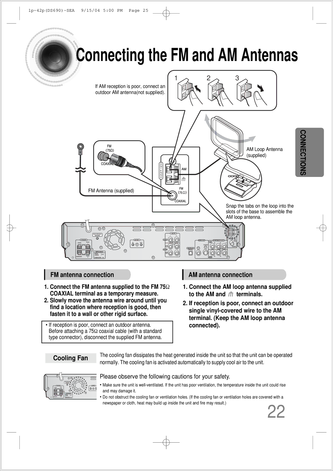 Samsung HT-DS690 instruction manual Connecting the FM and AM Antennas 