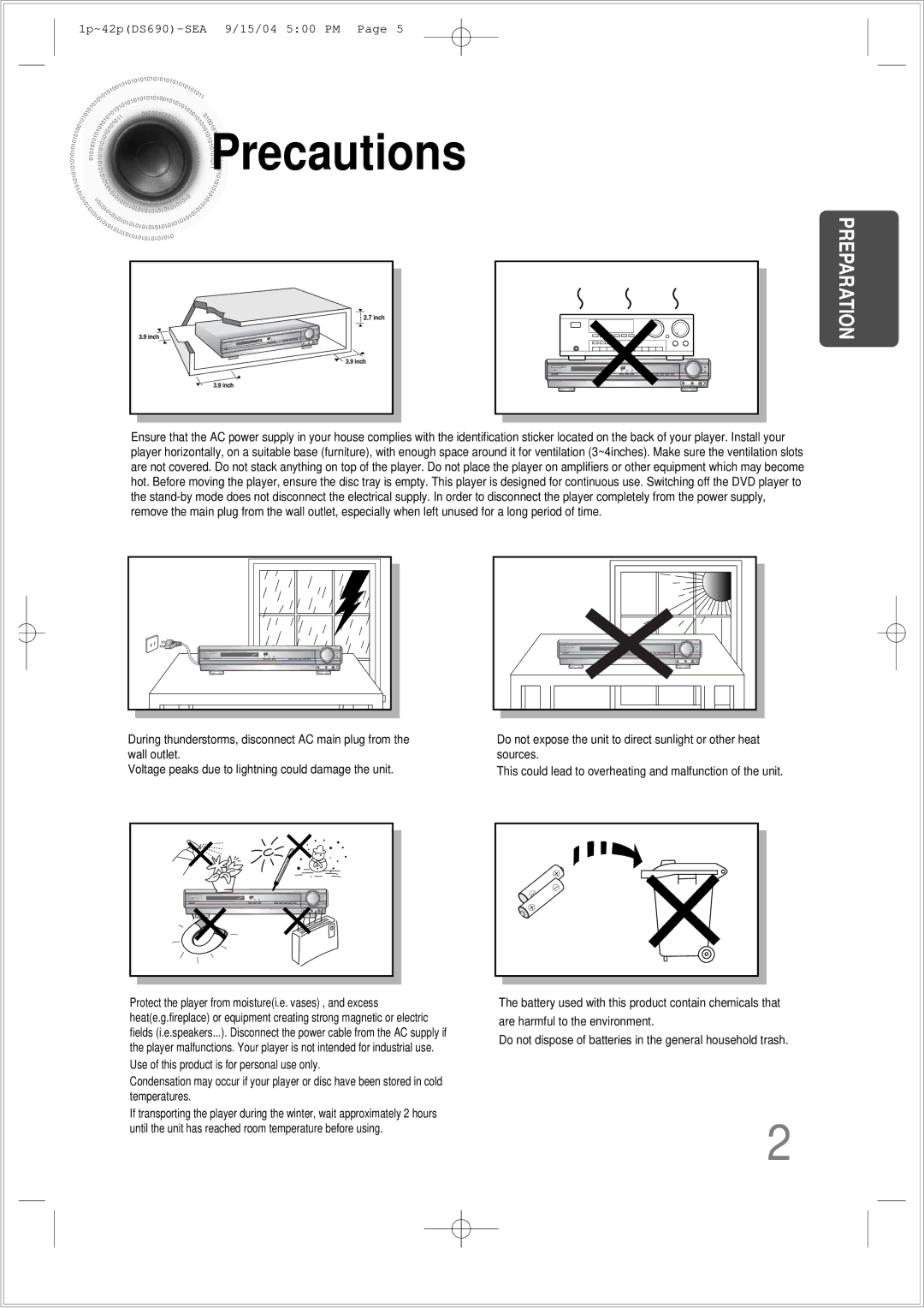 Samsung HT-DS690 instruction manual Precautions, Preparation 