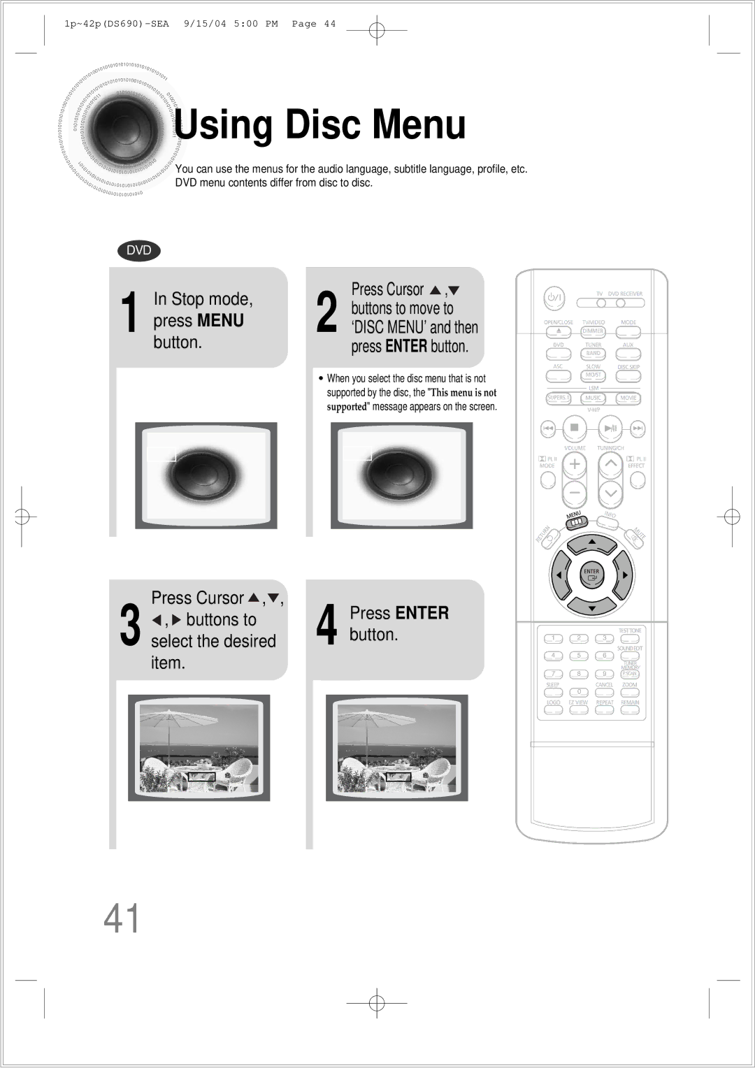 Samsung HT-DS690 instruction manual Using Disc Menu, Buttons to 