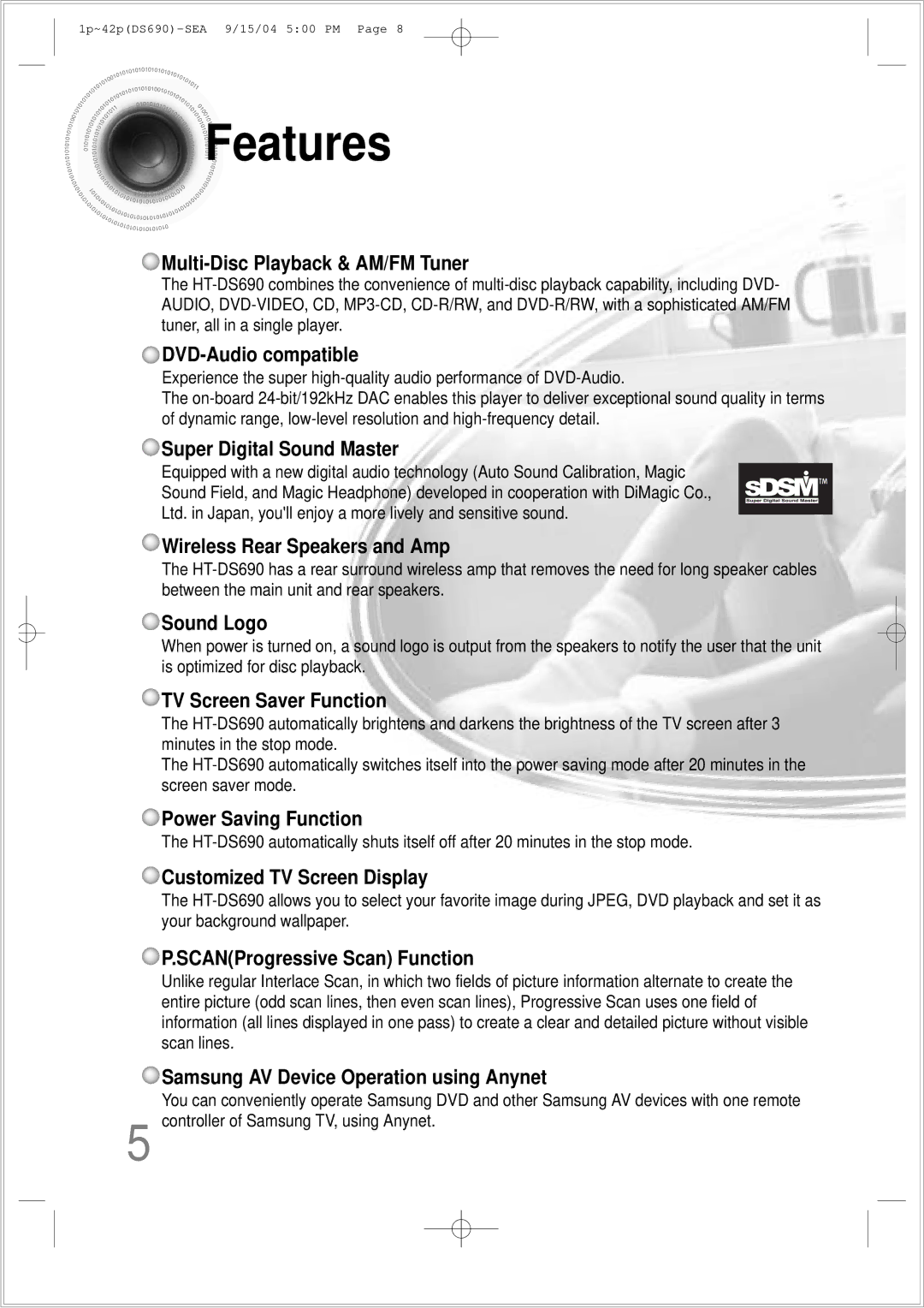 Samsung HT-DS690 instruction manual Features, Multi-Disc Playback & AM/FM Tuner 