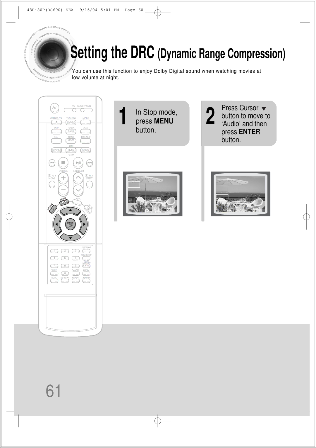 Samsung HT-DS690 instruction manual Setting the DRC Dynamic Range Compression 