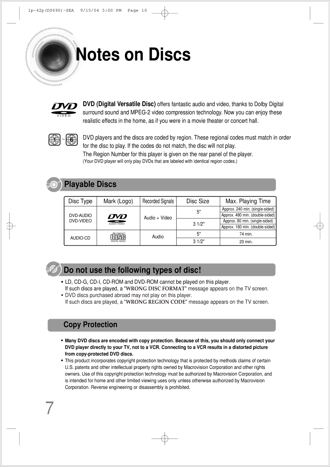 Samsung HT-DS690 instruction manual Playable Discs, Copy Protection 