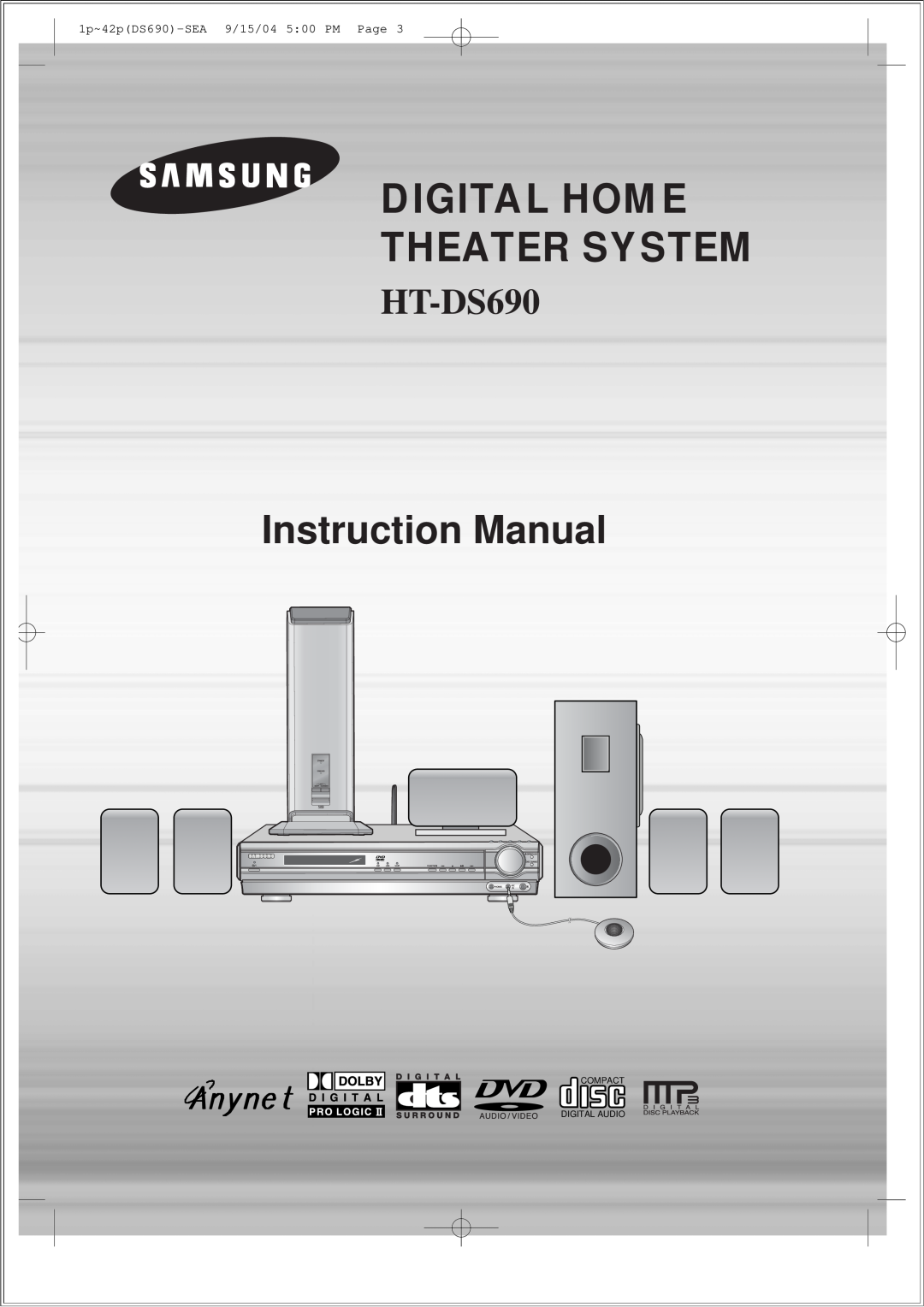 Samsung HT-DS690 instruction manual Digital Home Theater System, Instruction Manual, 1p~42pDS690-SEA9/15/04 5:00 PM Page 