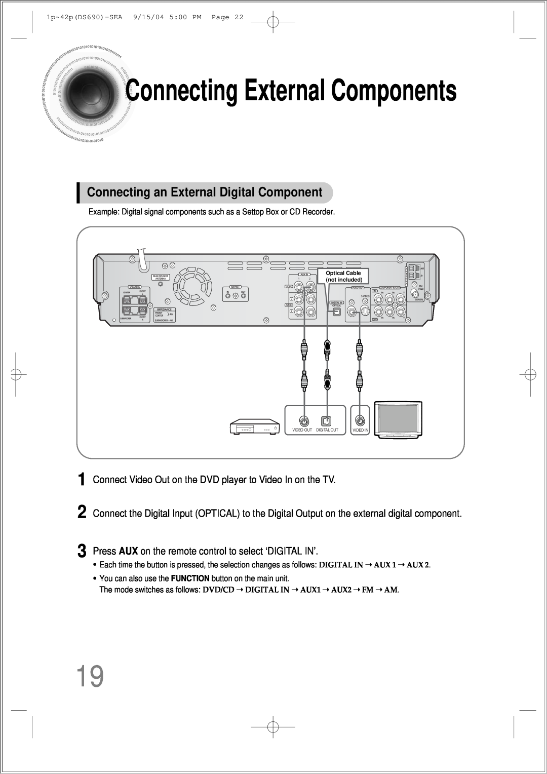 Samsung HT-DS690 instruction manual ConnectingExternal Components, Connecting an External Digital Component 