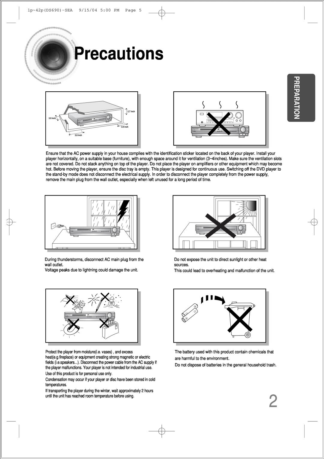 Samsung HT-DS690 instruction manual Precautions, Preparation 
