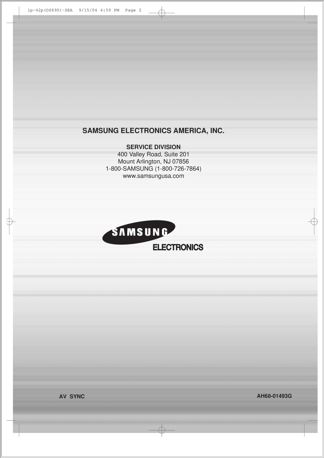 Samsung HT-DS690 instruction manual Samsung Electronics America, Inc, Service Division, 1p~42pDS690-SEA9/15/04 4:59 PM Page 