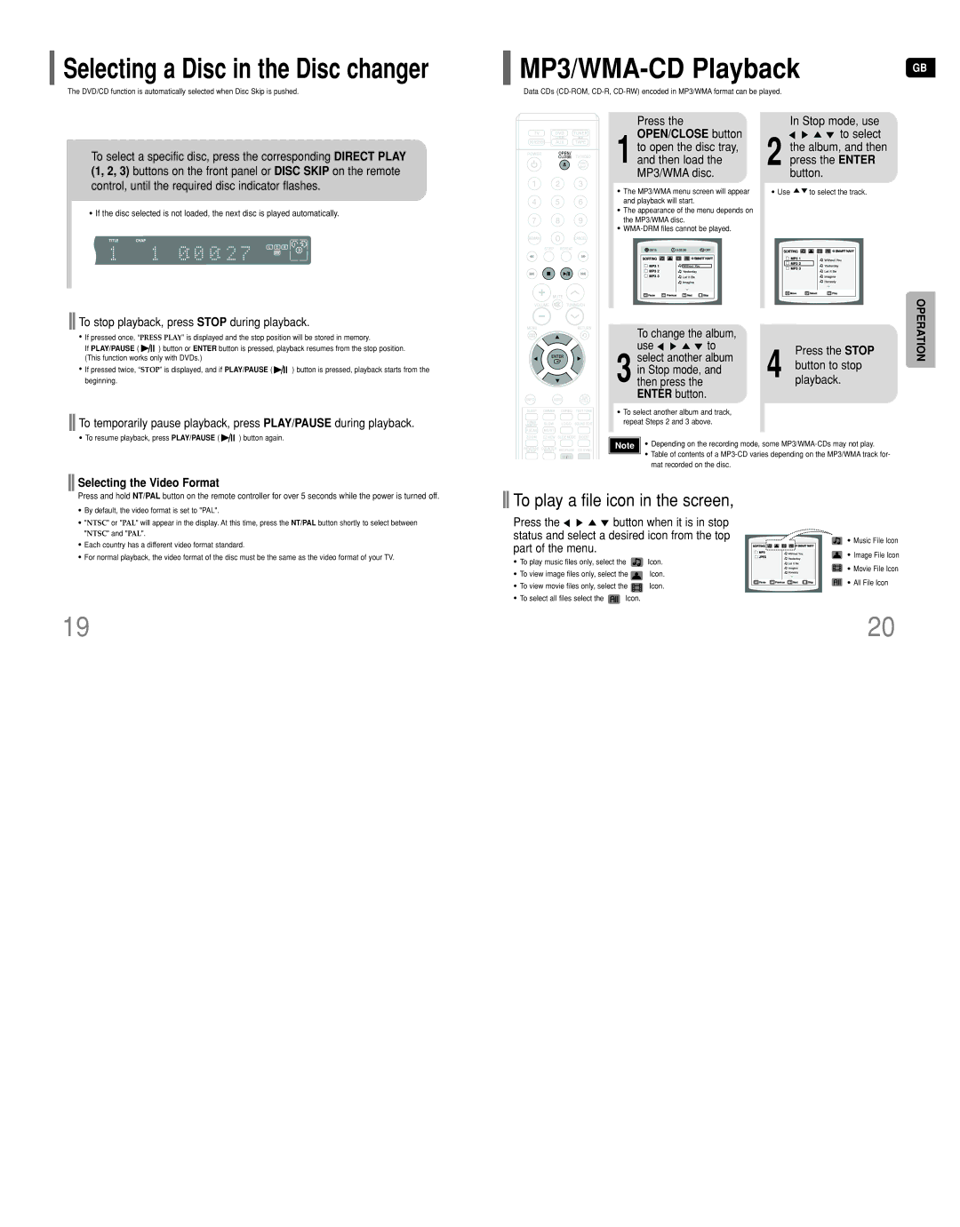 Samsung HT-DT79 instruction manual MP3/WMA-CD Playback, To play a file icon in the screen, Selecting the Video Format 