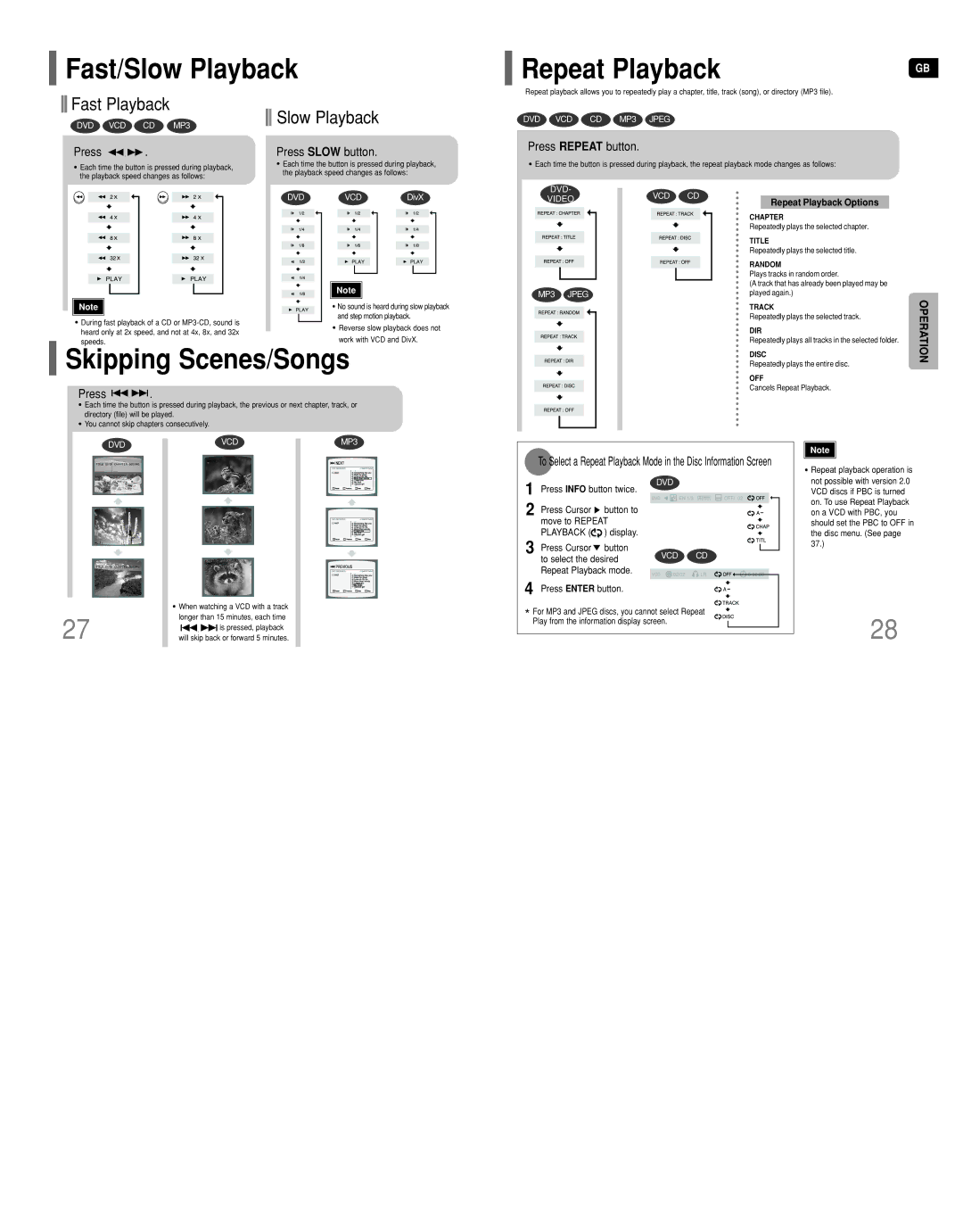 Samsung HT-DT79 instruction manual Fast/Slow Playback, Skipping Scenes/Songs 