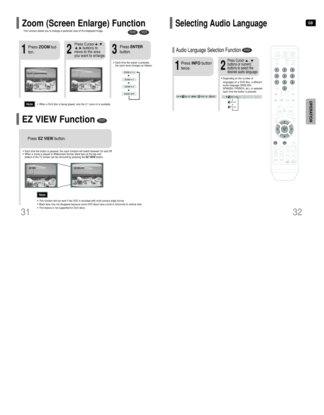 Samsung HT-DT79 instruction manual EZ View Function DVD, Zoom Screen Enlarge Function 