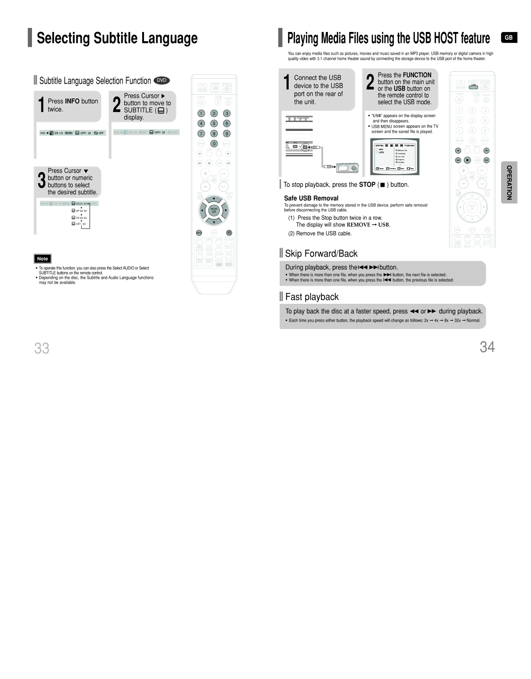 Samsung HT-DT79 Connect the USB device to the USB, To stop playback, press the Stop button, Safe USB Removal 