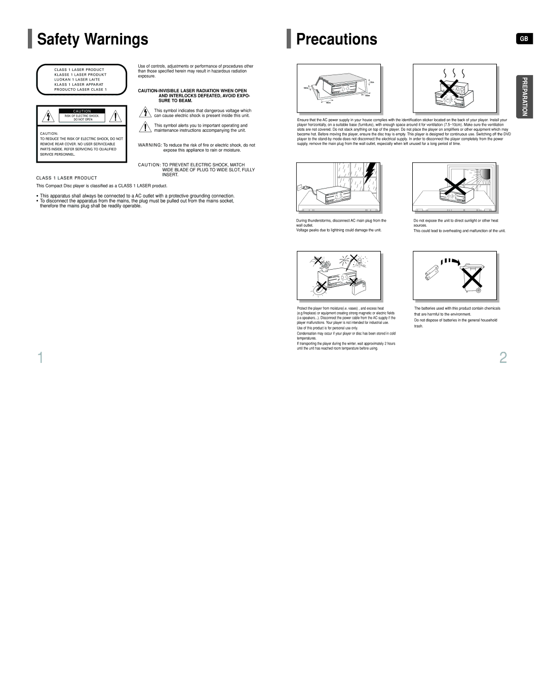 Samsung HT-DT79 instruction manual Safety Warnings PrecautionsGB, Preparation 