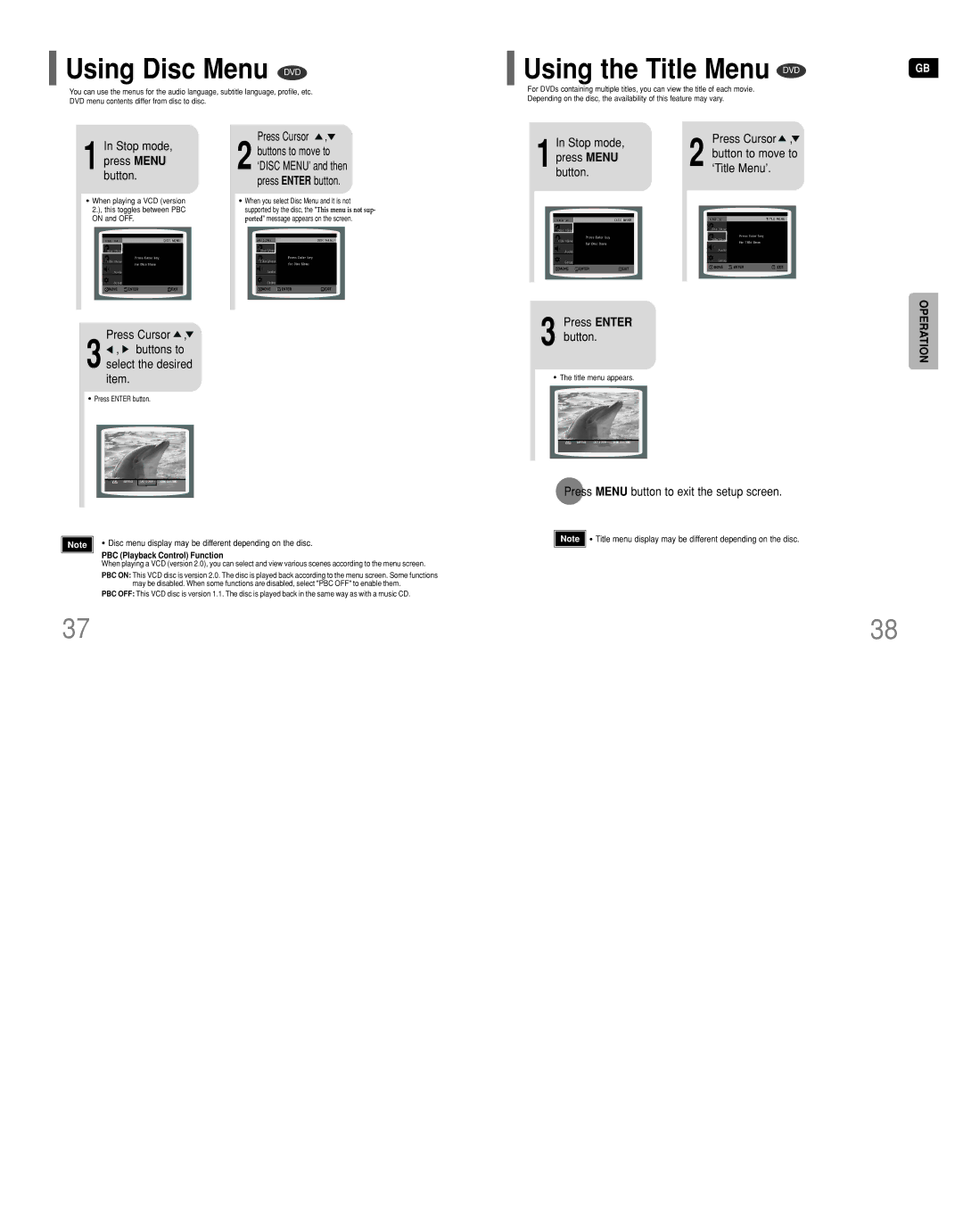 Samsung HT-DT79 instruction manual Using Disc Menu DVD, Using the Title Menu DVD, Stop mode, press Menu button 